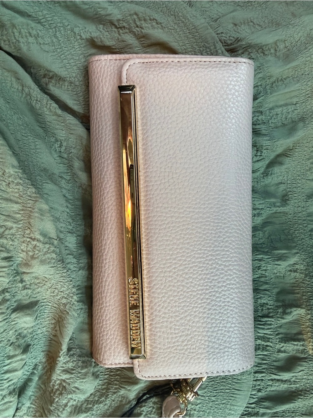 Blush White Pebbled Leather Wallet with Gold Accent